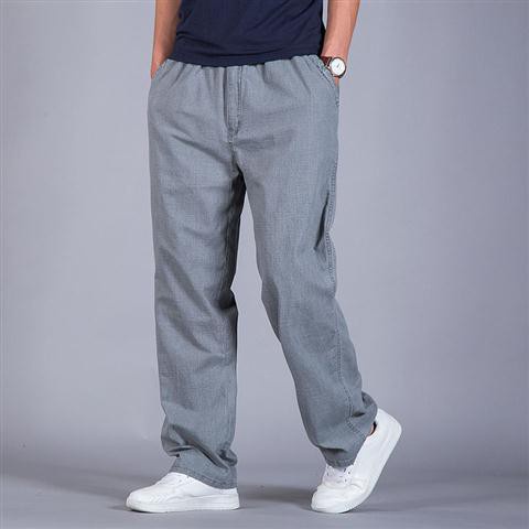Premium Purpose Chinese men's trousers loose flax wide-legged pants summer big yards men tide fatty cotton linen slac... - Image 2