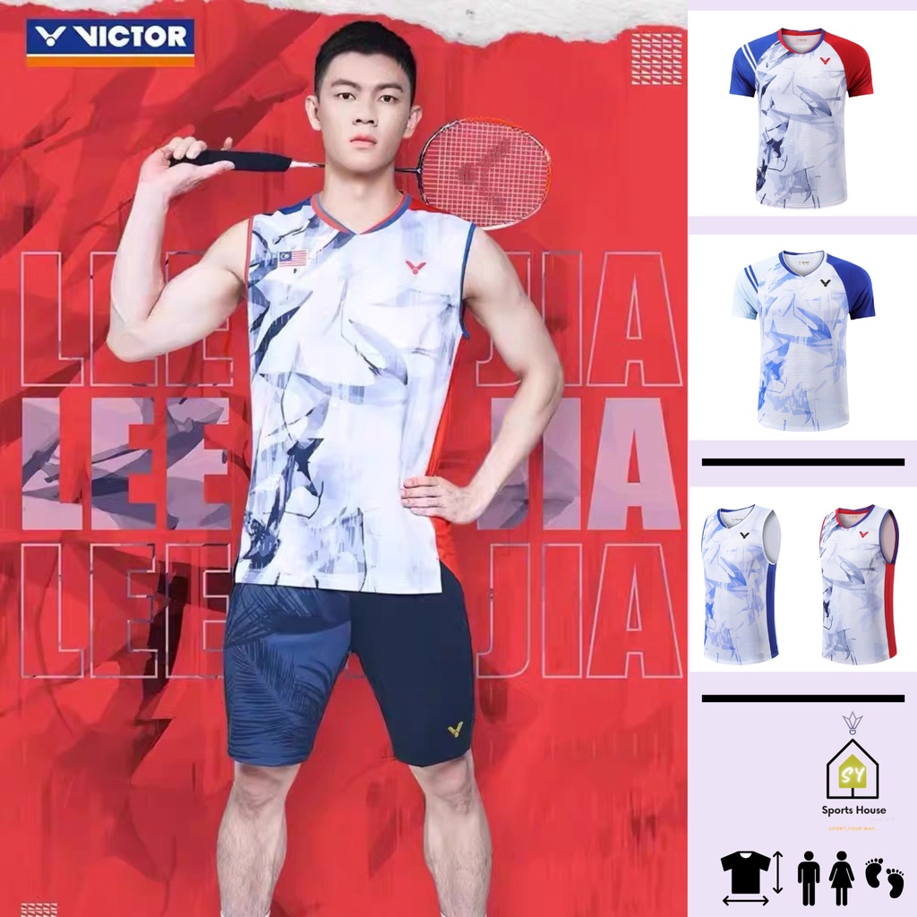 Victor 2023 Lee Zii Jia Badminton Apparel Malaysia World Champ Jersey Short Sleeve Baju Sukan Sleeveless Sport Shirt