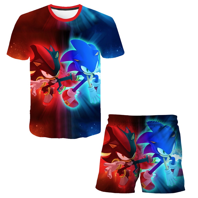 Durable Multi Super Sonic Cartoon Anime Game Kids T-Shirts 4-14 Years Old Childrens Beach Pants 2pcs Suit Summer Prom... - Image 5