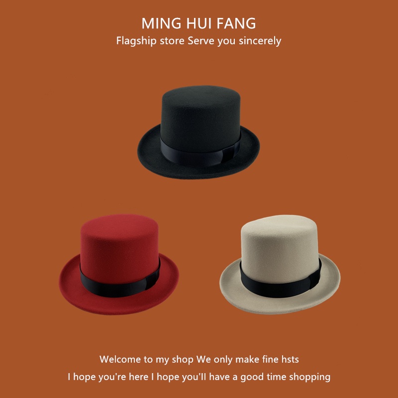 Magician High Hat English Black Jazz Top Hat Men and Women Court Gentleman Hat Magician High Hat British Black Jazz Hat Men Women Court Gentleman Flat Felt Hat Retro Detective French Hat 2023.9.19