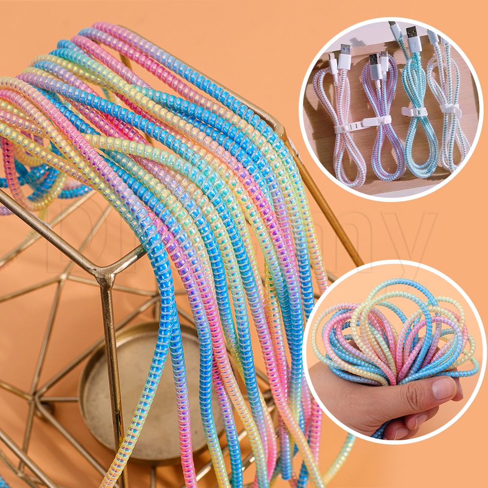 1.4m/1.6m Universal Data Wire Wrap Cord Winder / Rainbow Laser USB Charging Data Cable Sleeve / Headphone Data Line Spiral Winder Rope / Cord Cable Winder Protective Wrap