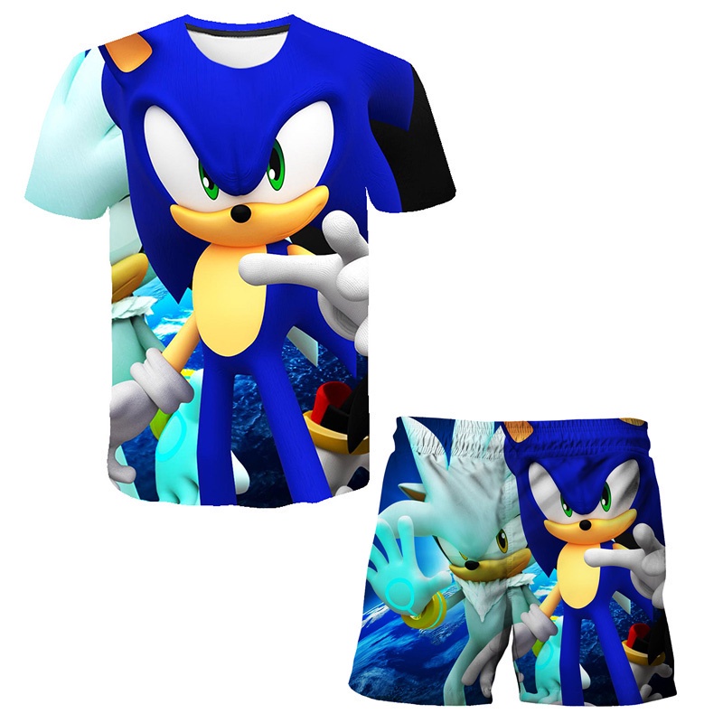Durable Multi Super Sonic Cartoon Anime Game Kids T-Shirts 4-14 Years Old Childrens Beach Pants 2pcs Suit Summer Prom... - Image 4