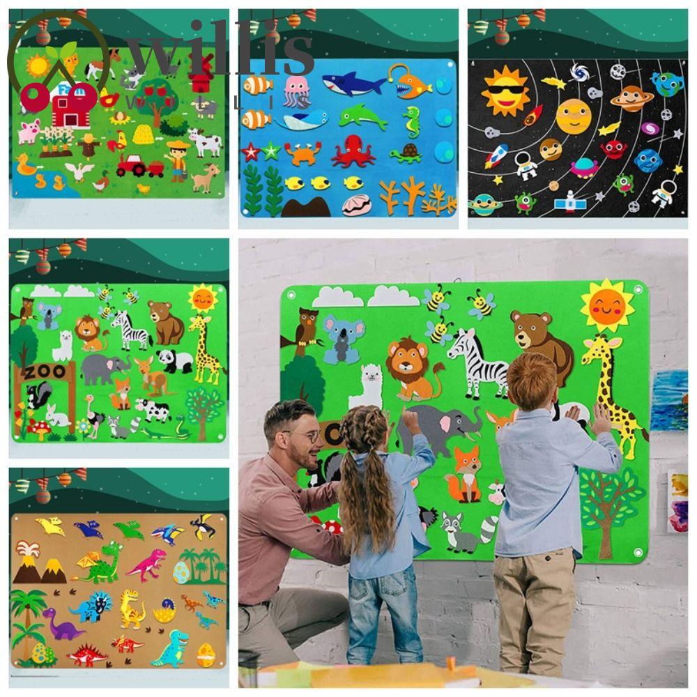 WILLIS Montessori Felt Puzzle, Starry Sky Payment Dinosaur World Felt Board Stories Set, DIY Felt Board Toys Underwater World Felt 3D Preschool