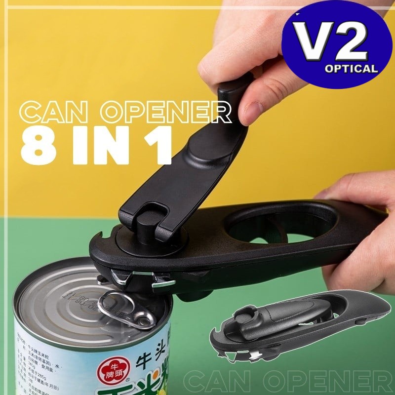 8 in 1 Can Opener with Rotary Handle Multifunction Tin Lid Canned Safety Manual Food Opener Kitchen Tools  Accessories