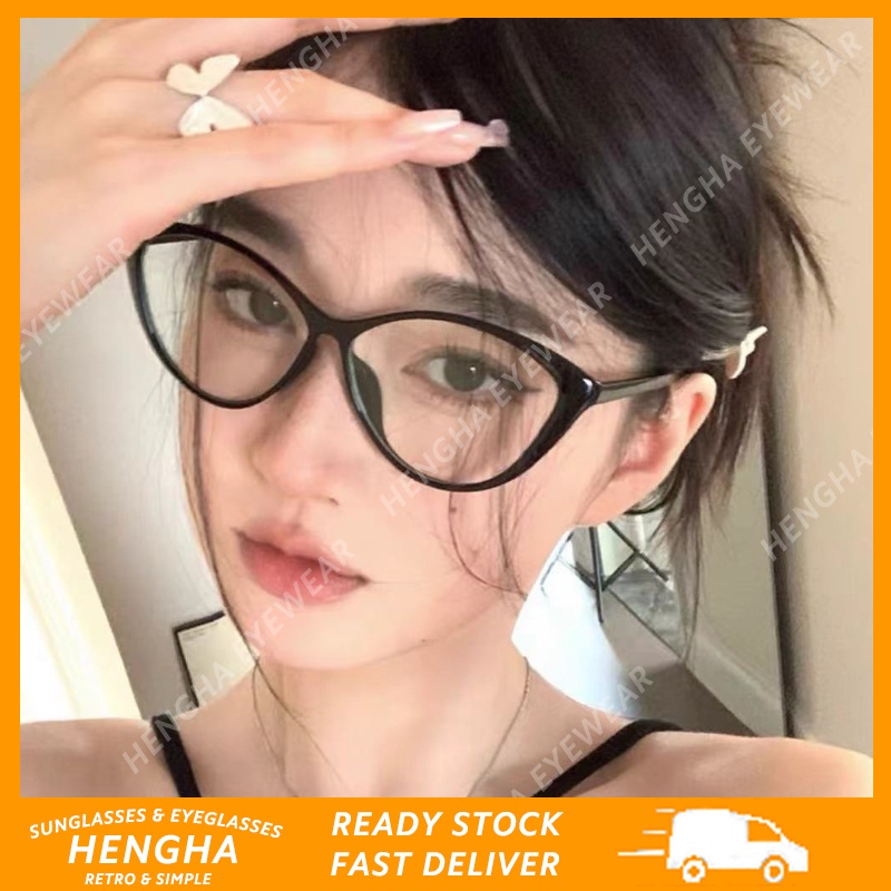 (HENGHA) Black Round Frame Cat Eye Radiation Protection Eyeglasses Women Vintage Style Olive Green Eyeglasses