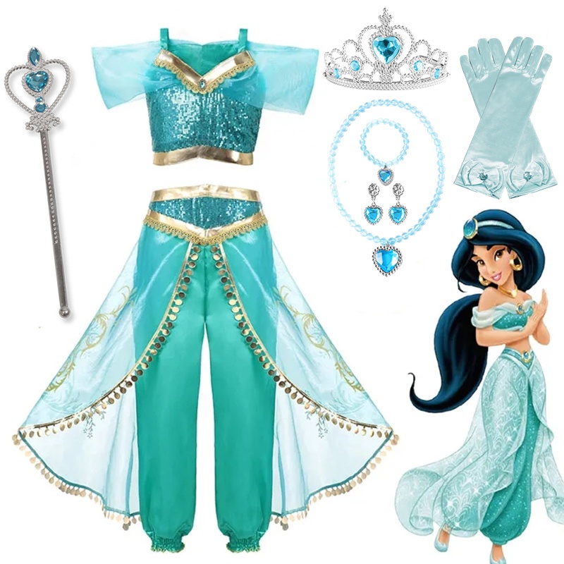 NNJXD Jasmine Princess Dress Princess Dress Up Of Aladdin The Magic Lamp Costume Girls Birthday Party Halloween Fantasy Top Pants