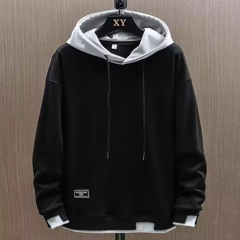 M-XXXL Winter Korean Style Men's Contrasting Colors Long Sleeve Hoodie Oversized Fashion Hooded Sweater Black Grey Blue Clothing