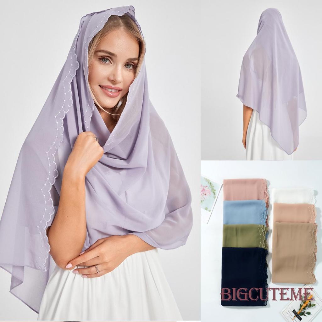 []-Muslim Headscarf Women Soft Hijab Embroidery Chiffon Long Head Wraps Scarf Lightweight Turban Religious Clothing Accessories