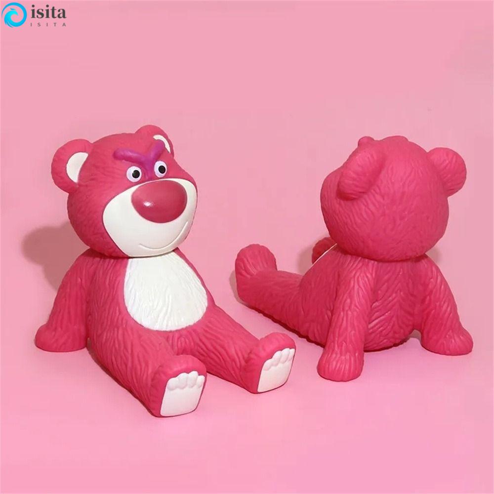 ISITA Strawberry Bear Mobile Phone Holder, Lotso Action Figure Smartphone Holder, Phone Accessories PVC Strawberry Bear Pink Toy Gift