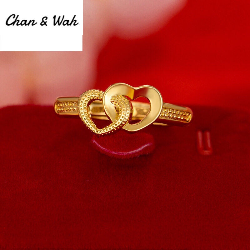 916 Gold Ring Double Love Open Ring Adjustable Wedding Jewelry Cincin Emas Bangkok Cop 916 Cincin Perempuan 1 Set Box