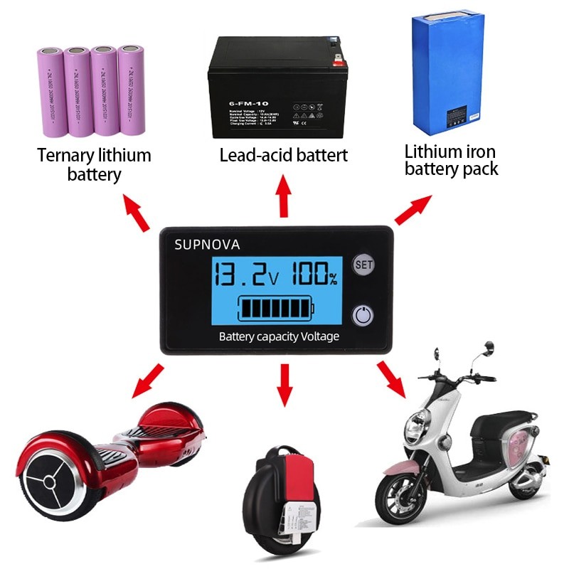 Multi Have Battery Capacity Indicator tester DC 8V-100V Lead Acid Lithium LiFePO4 Car Motorcycle Voltmeter Voltage Ga... - Image 4