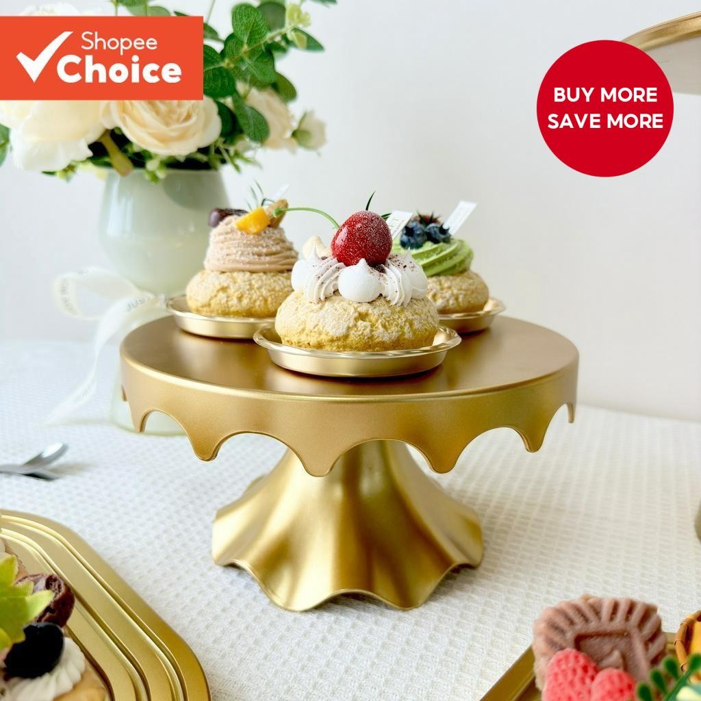 1 pc Round gold Cake Stand Cake Holder Dessert Stand plastic Plate For Wedding Birthday Party Decorations white Cupcake Display