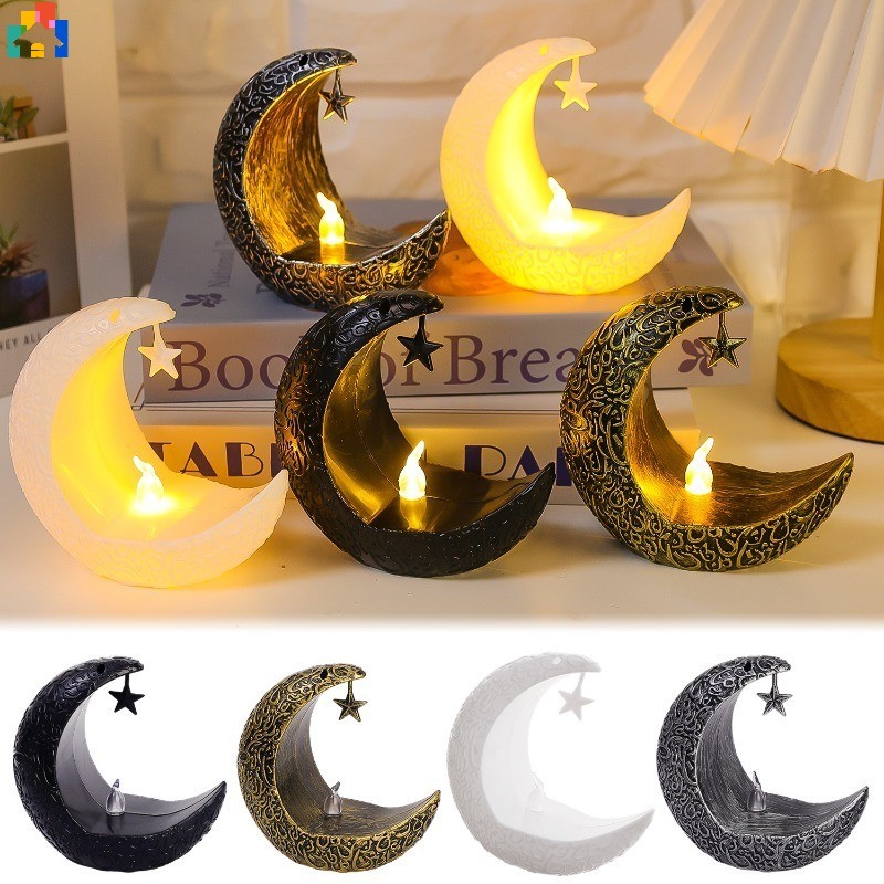Eid Mubarak Decoration Star Moon LED Candle Lamp for Ramadan Kareem Islamic Muslim Home Decor Light Party Gifts