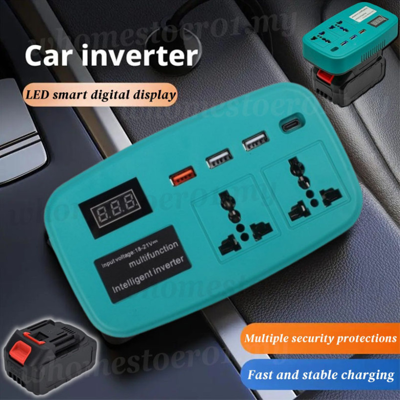Portable 20V To 220V Smart Power Inverter with 3 in 1 USB Type C AC Socket Fast Charging Multifunctional Car Lithium Battery Converter Multiple Protection
