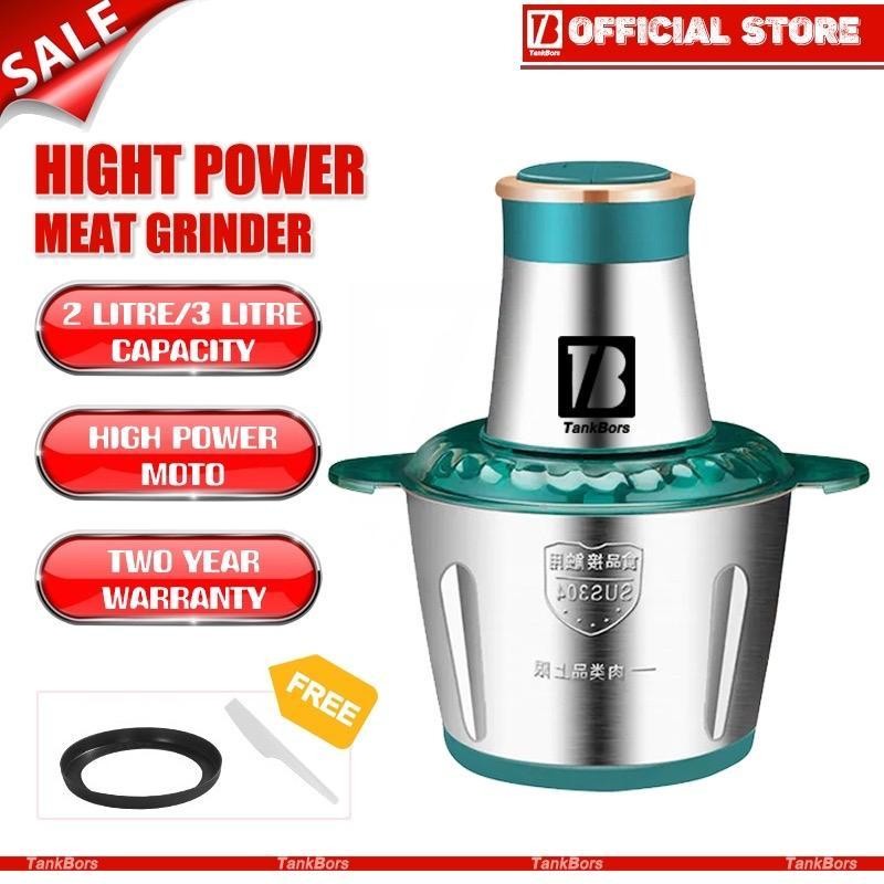 Malaysia 2 year Warrenty Original TankBors 2L/3L Pengisar daging Electric Meat Grinder Stainless Steel Multi-function Meat Blender Food Mixer 300W Chopper Copper