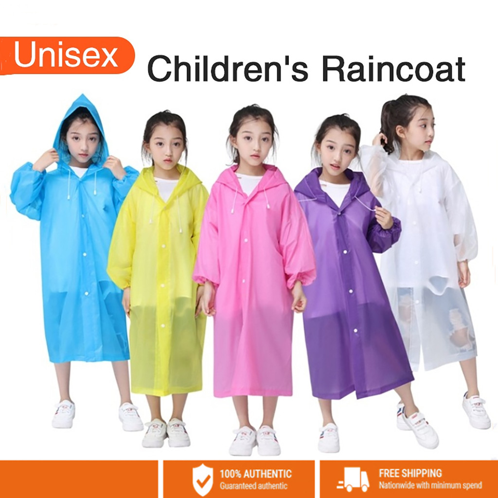 COD Kids Rain Coat Foldable Waterproof Rain Coat Baju Hujan EVA Reusable RainCoat Outdoor Hiking Fishing Cocopet