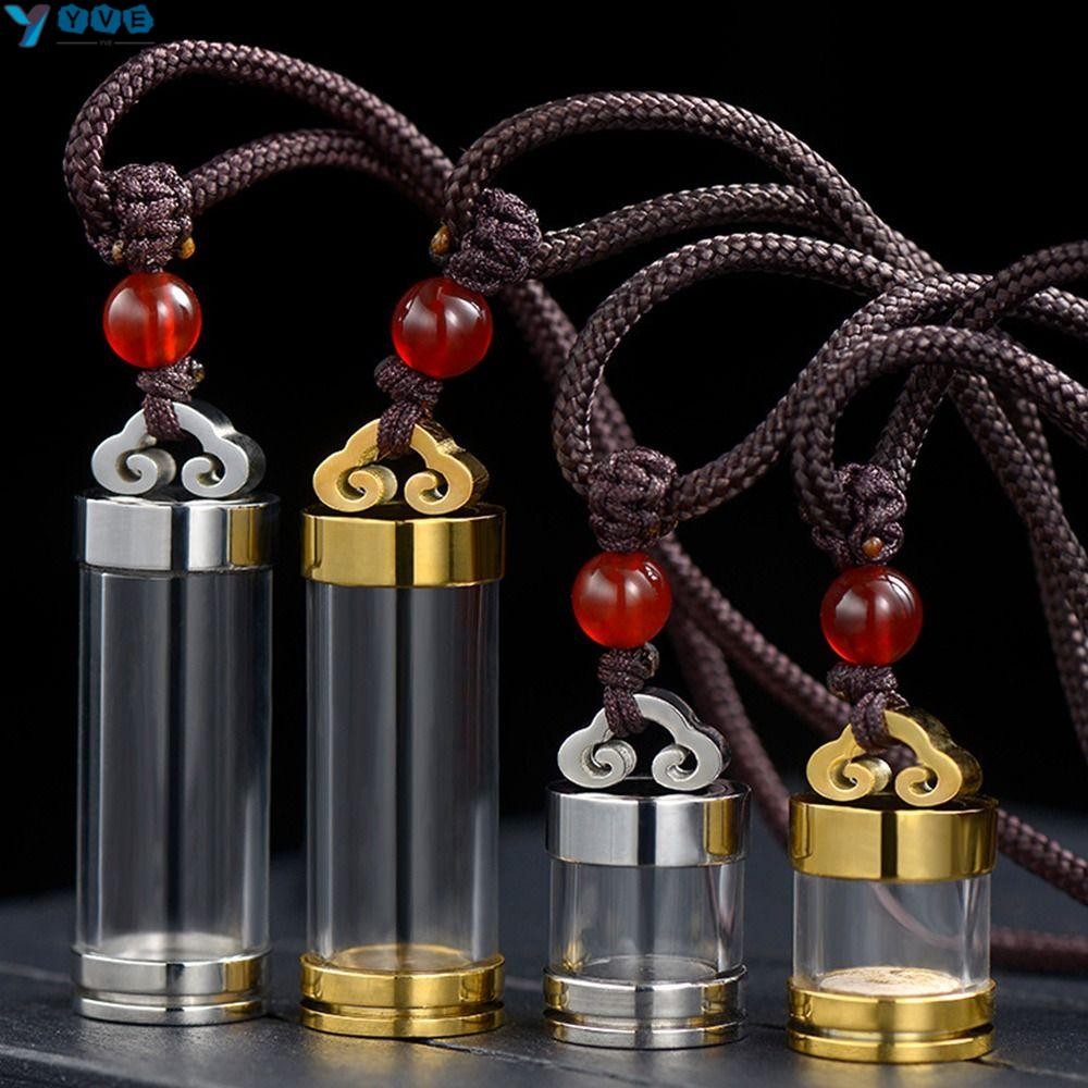 YVE Wishing Bottle Pendant, Gold Silver Memorial Jewellery Perfume Vial Necklace, Gift Aromatherapy Transparent Essential Oil Diffuser Ashes Urn