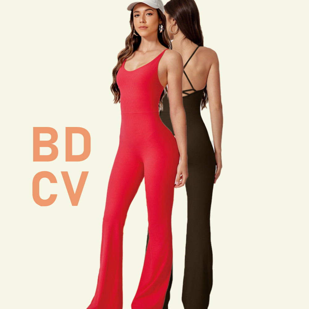BDCV Padded Hollow-out Beauty Back Jumpsuit Women OOTD Sports Comfy Bodysuit One-Piece Suit Hip Lifting Dancing Onesie
