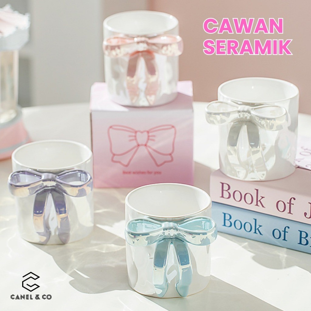Ready Stock Handmade Ribbon Design Ceramic Ins Style Cup Mug 蝴蝶结手柄陶瓷杯