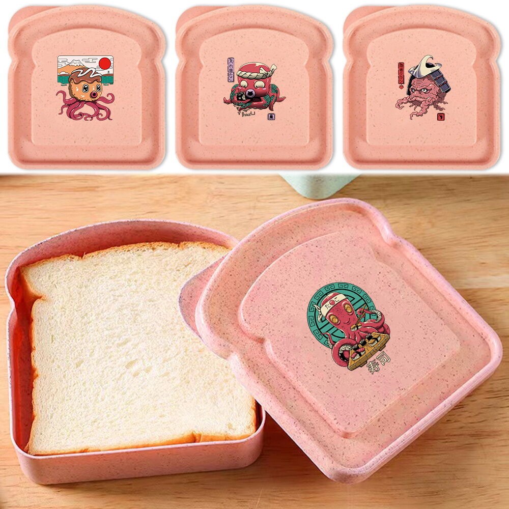Kotak Simpan Roti Panggang Kotak Makan Siang Kotak Sejuk dengan Penutup Saiz Besar Siri Cetakan Monster Lucu