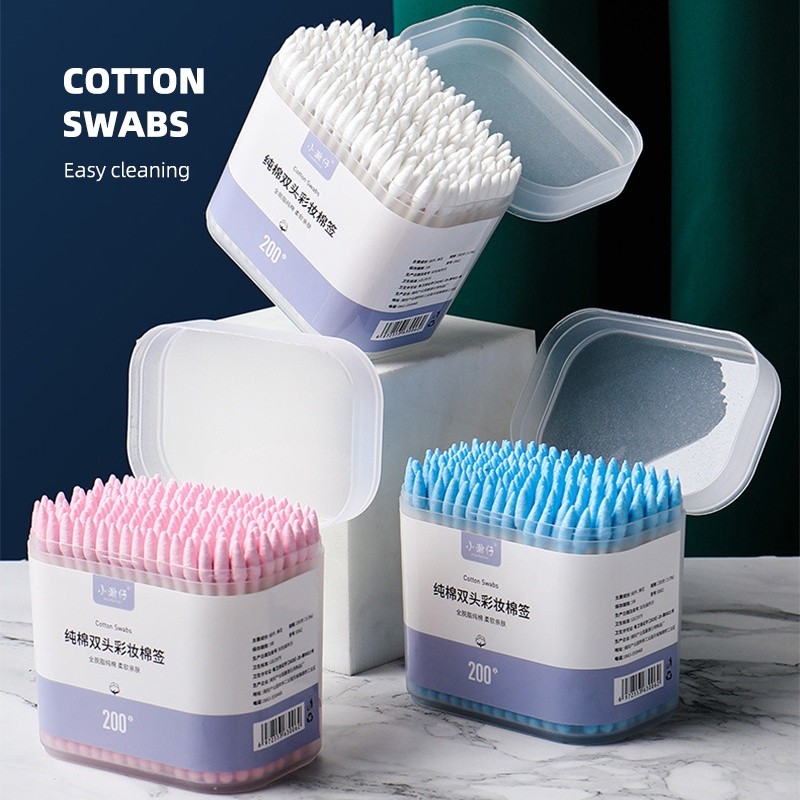 200pcs 2in1 Double Head Sterile Cotton Swabs Cosmetic Cotton Buds Tip Ear Cleaning Cotton Swabs