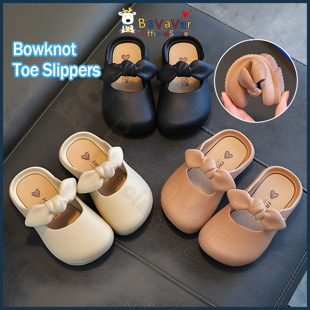 BEVAVAR Bowtie Slipper Kids Girl Bowknot Princess Flat Shoes Kids Girl Toe Covered Sandals Cute Baotou Kids Slipper Girl