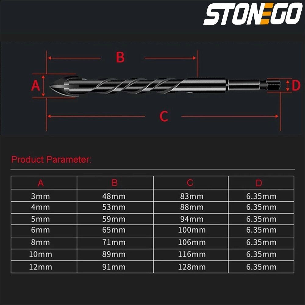 Must Durable STONEGO Hard Alloy Cross Hex Tile Bits Hole Opener Suitable Wood Glass Porcelain Concrete Size 3/4/5/6/8... - Image 4