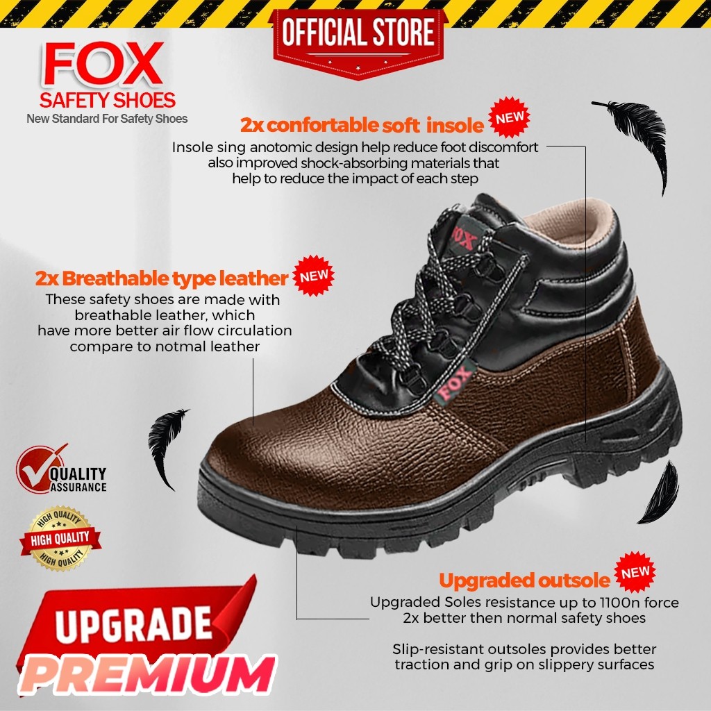Safety Shoes Steel Toe Cap Mid Sole Medium OR Low Cut Safety Boots Black (RANDOM RED/ORANGE LINING) Kasut Keselamatan安全鞋