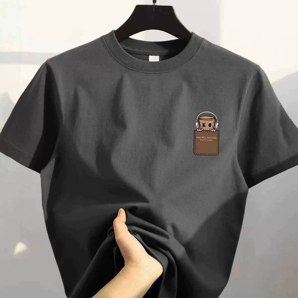 【M-5XL】American Style Vintage Fashion Simple Design Print Men T Shirt Oversized Sports Short Sleeve Oversize Plus Size Round Neck T-shirts Trendy Tees Couple Unisex Top