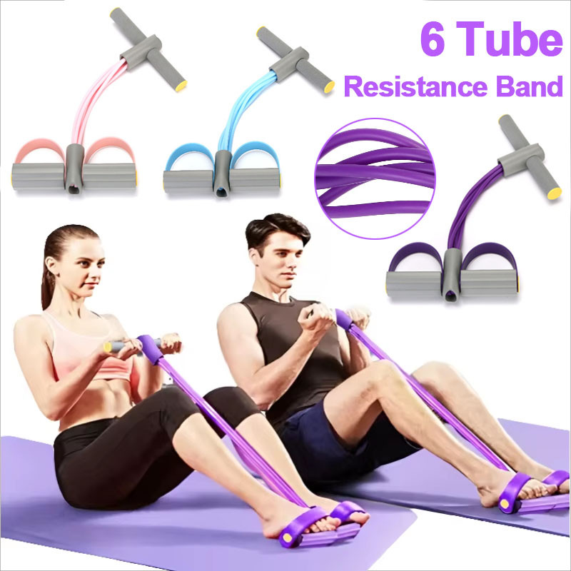 6 Tube Pedal Rope Resistance Band Sit Up Abdominal Vigor Fitness Yoga Elastic Pull Rope Exercise 弹力带