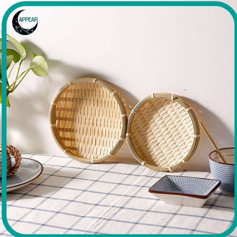 APPEAR Wicker Bread Basket, Woven Bamboo Woven Bamboo Tray, Tray Round Bamboo Woven Basket Living room