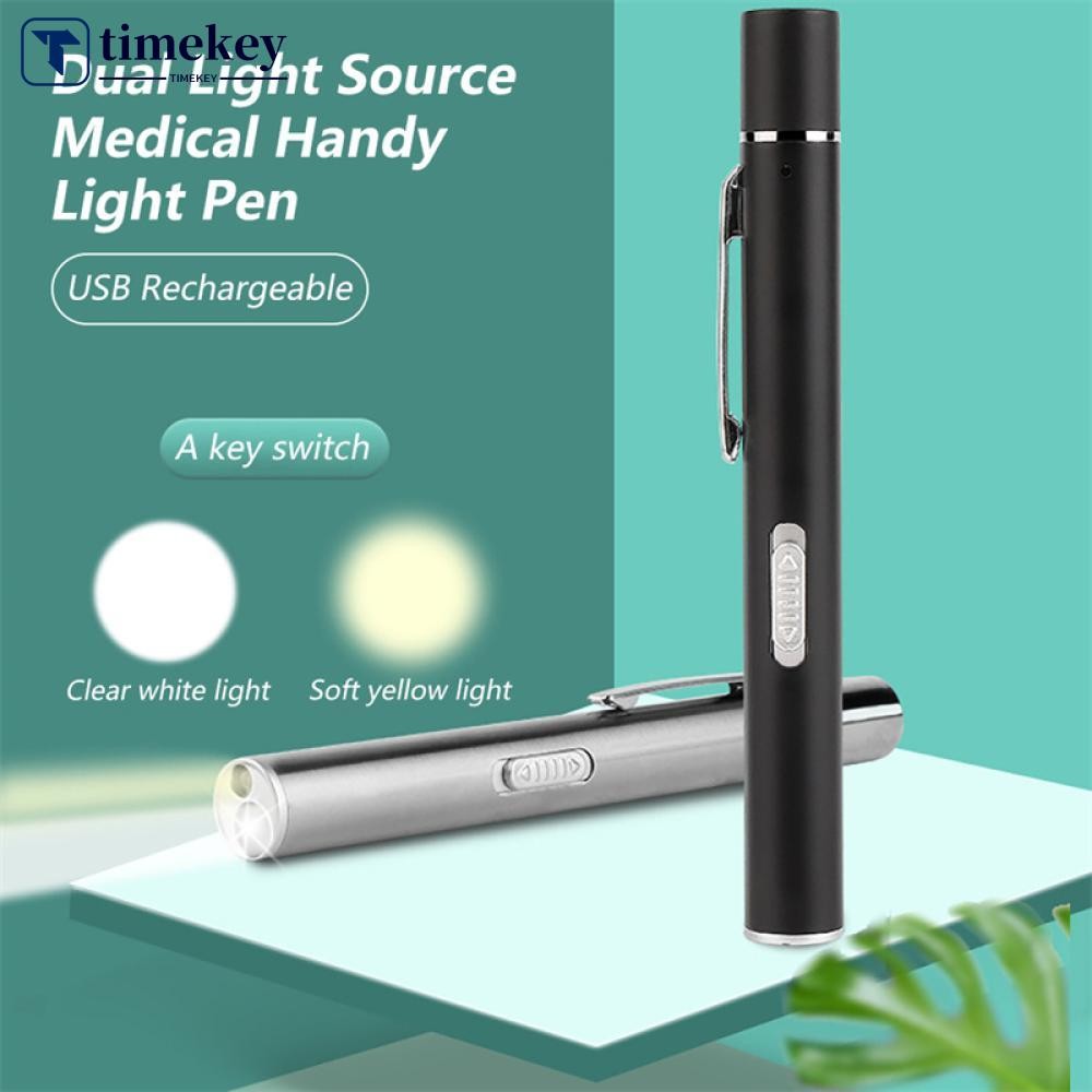 TIMEKEY USB Rechargeable Medical Handy Pen Light Mini Flashlight LED Torch Lamp With Stainless Steel Clip B7Y7