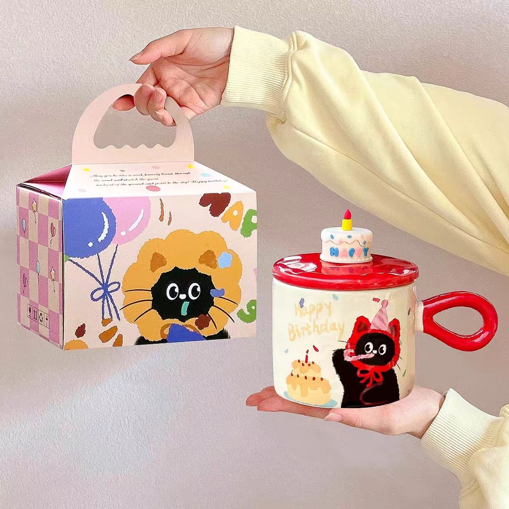 SENSENLIVE cute mug birthday gift for women cat mug tumbler cute coffee cup aesthetic mug 可爱杯子 mug gift ceramic mug with lid Ramadan