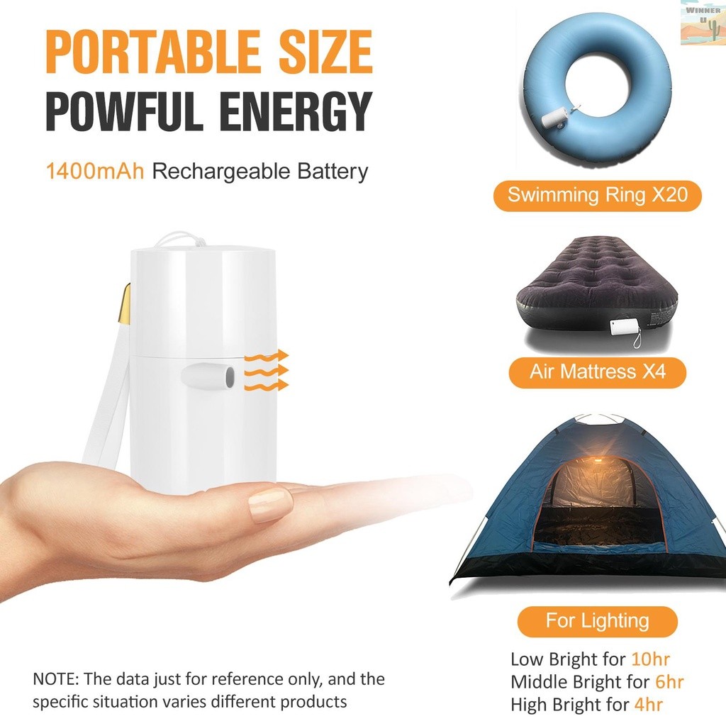 Versatile Have WinnerYou Mini Air Pump Light 1400mAh Rechargeable Wireless Electric Inflation Mattress Swimm - Image 4