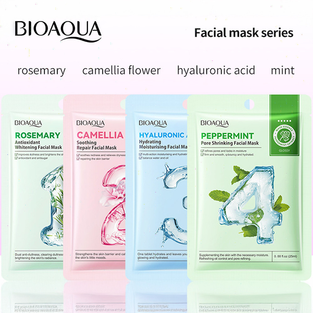 BIOAQUA Hyaluronic Acid Rosemary Camellia Peppermint Turmeric VC Antioxidant Anti-Wrinkle Glossy Facial Mask
