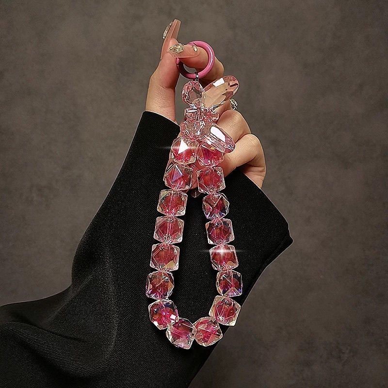 Luxury Premium Crystal Beads Portable Chain Beaded Wrist Lanyard Clip Mobile Phone Keychain Bag Pendant
