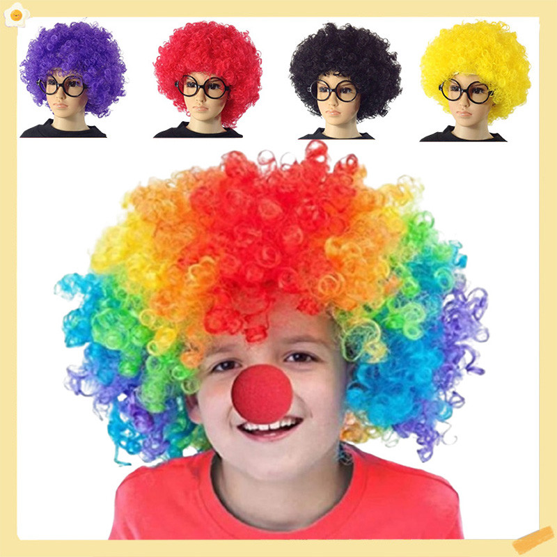 Afro Hair Wig Clown Curly Afro Circus Fancy Dress Hair Wigs Disco Costume Halloween Rambut Palsu