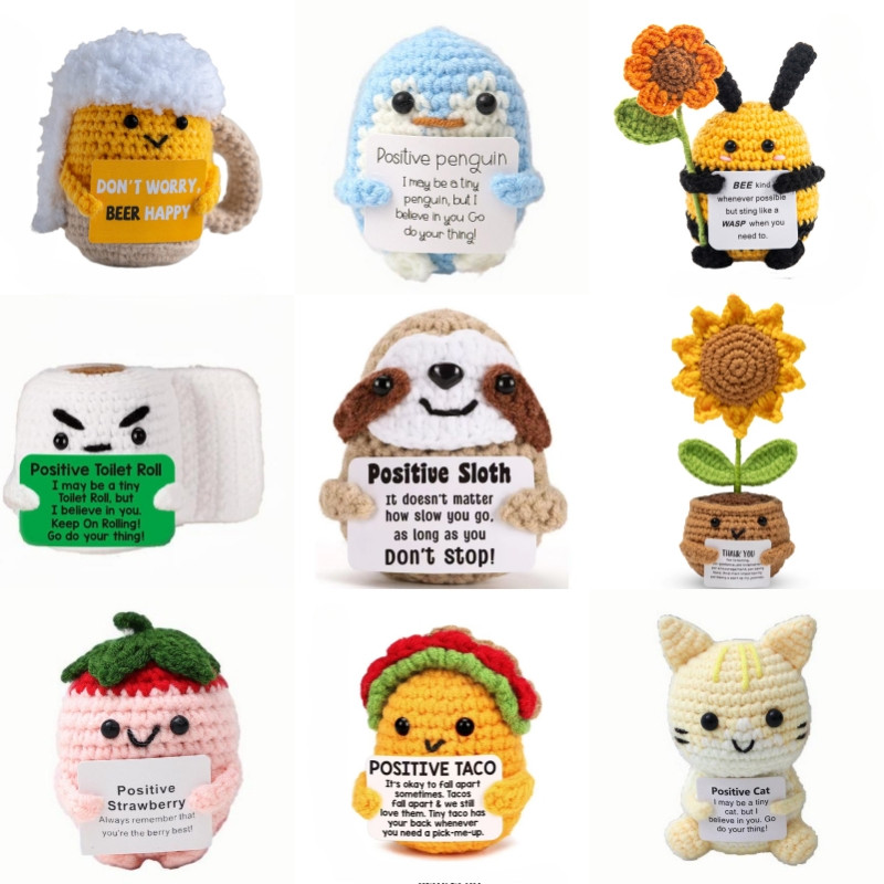 Emotional Support Handwoven Crochet Knitted Toys Keychain Positive Handmade Doll Keyring Graduation Gift Teachers Day Christmas Gift