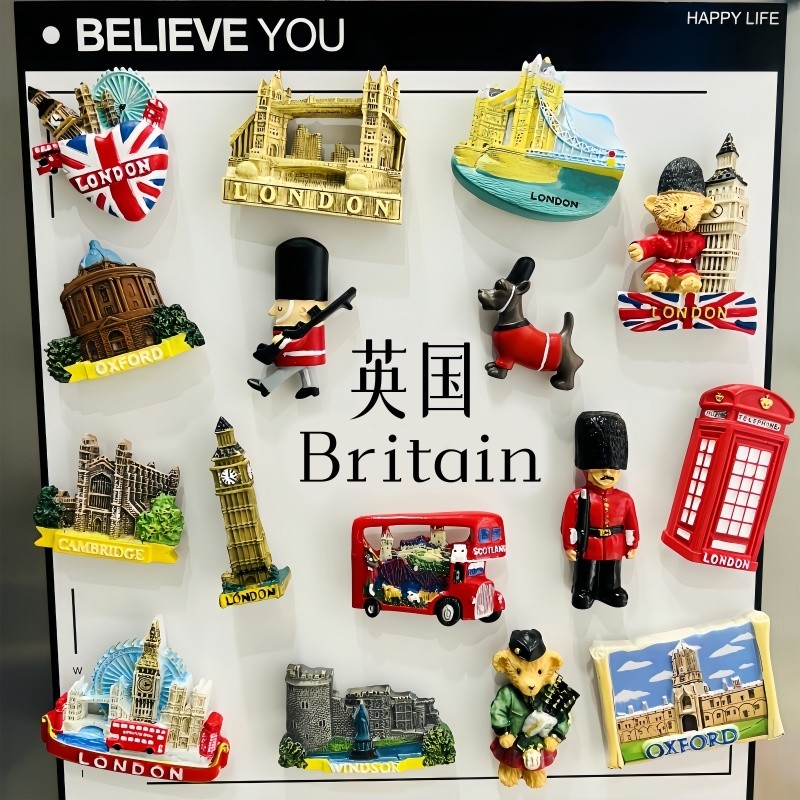 【Shipment within 24 hours‌】 Kreatif magnet peti sejuk gaya Inggeris 3D bas London landmark bangunan Tower Bridge pondok telefon askar hiasan dapur hadiah cenderamata pelancong koleksi hiasan rumah unik untuk peminat seni bina sejarah UK moden klasik baran