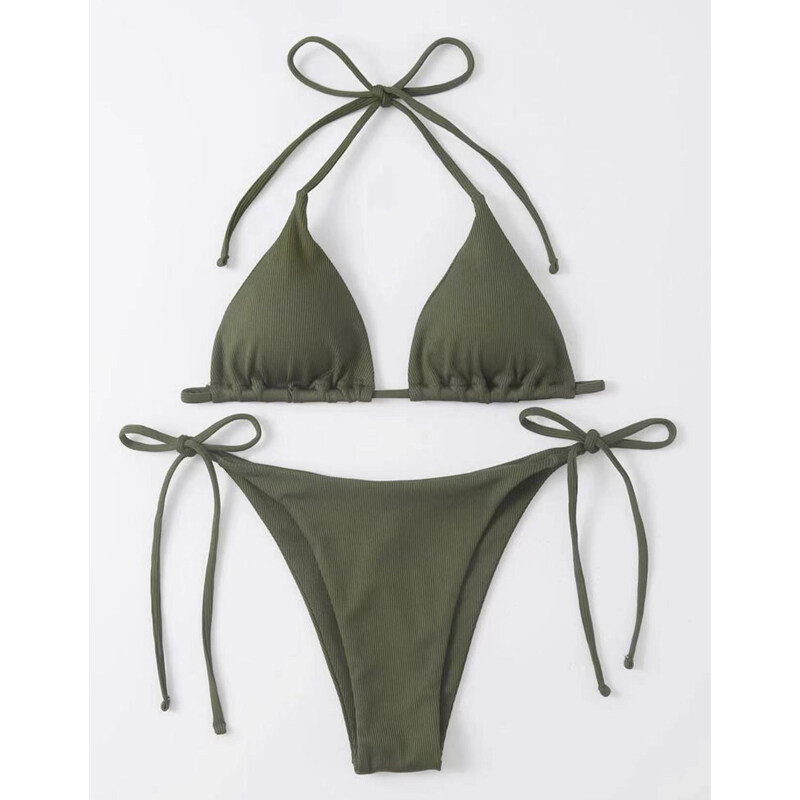Women Bikini Sets Adjustable Lace Up Push Up Swimwear Sexy Plain Two Pieces Bandage Swimsuit Thin Mini Bathing Suits
