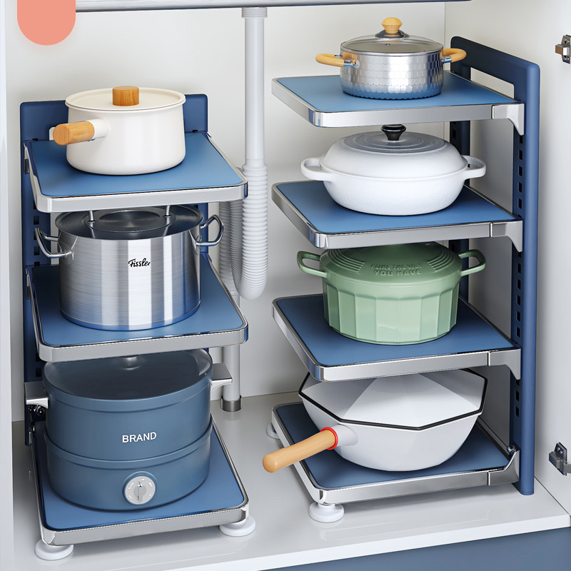 Rak Penyimpanan Dapur MUJI Import Jepun Kabinet Isi Rumah Rak Periuk Berlapis Berlapis Penyusun Alat Memasak untuk Kabinet