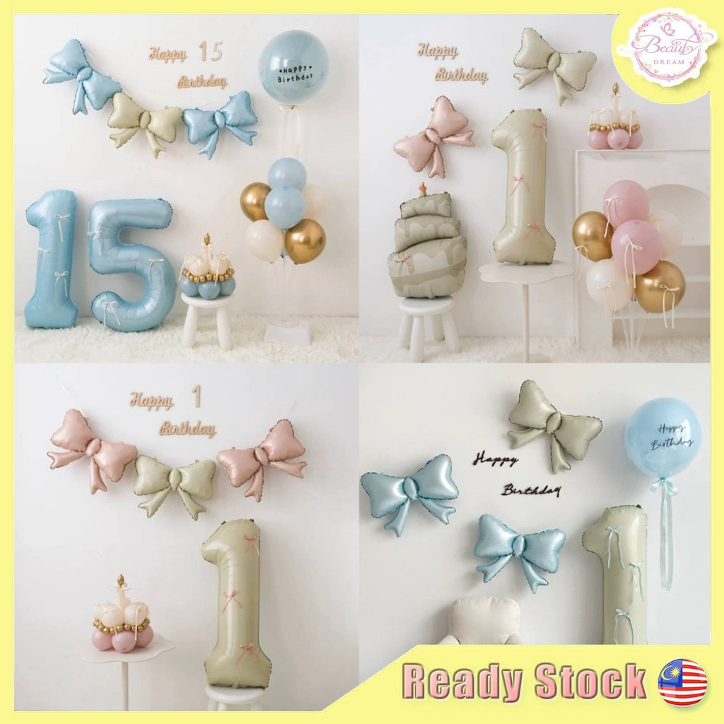 ⚡️Ready Stock⚡️INS Ballet Ribbon Style Bowknot Balloon Banner Baby Shower Birthday Party Decoration 蝴蝶结芭蕾风宝宝周岁生日布置拍照道具