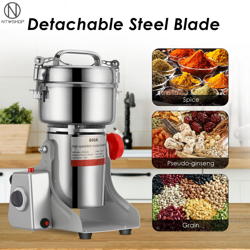 NTW Grain Mills 500g Electric Stainless Steel Grain Grinder Mill 220V Cereals Corn Herb Spice Flour Mill Commercial Grade Machine Dry Grain Grinder