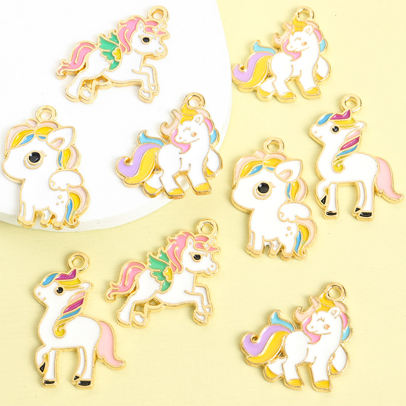 10pcs Cute Vibrant Unicorn Pegasus Series Enamel Charms Fashion Necklace Bracelet Earrings Phone Chain Bag Accessory DIY Lucky Animal Alloy Pendants - Perfect Gift for Friends