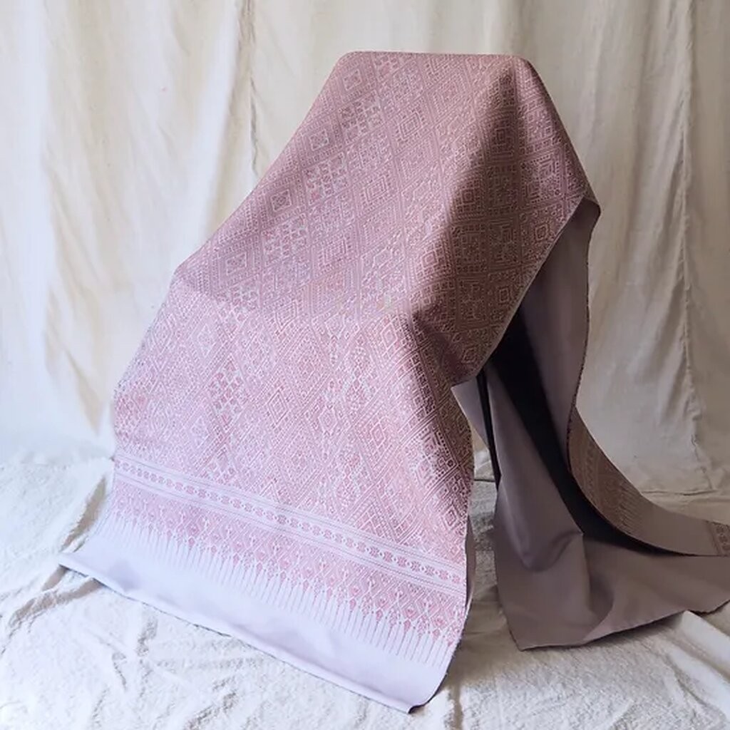 (Fabric Set) Hand-Woven Silk Size 500x73 Cm. Gray-Purple-Brown Code P10-CT-103060