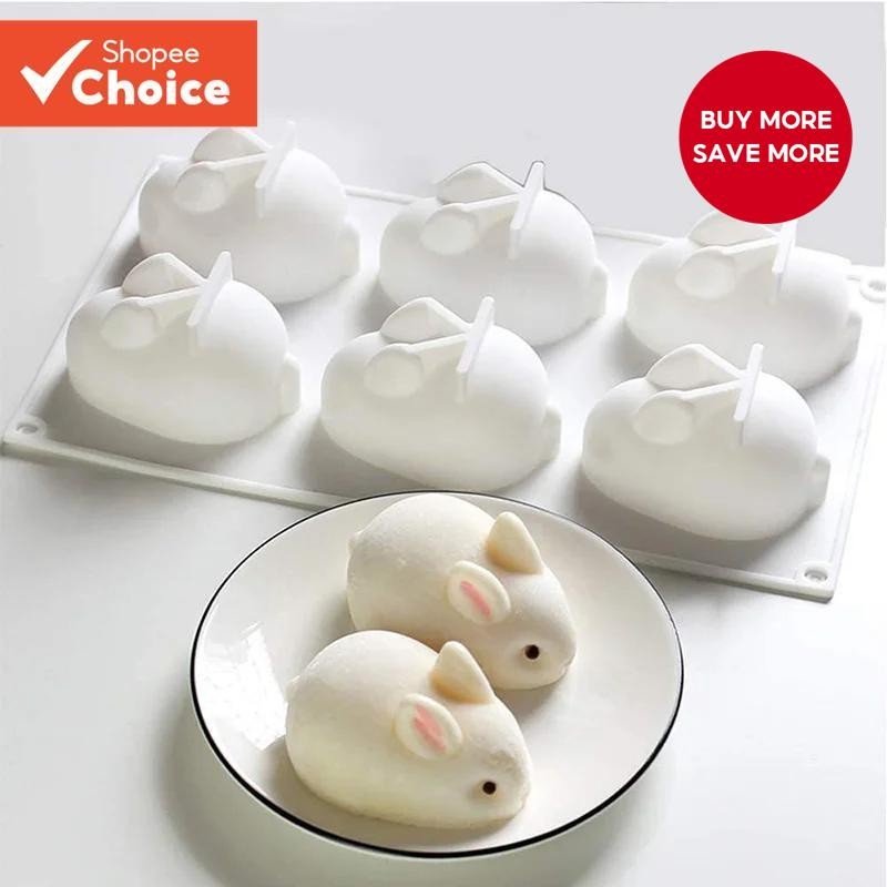 Silicone Rabbit Mold Fondant Bunny Mold Chocolate Cake Mold 6-cavity Mousse Cake Decoration Dessert Baking Mold DIY Candle Model