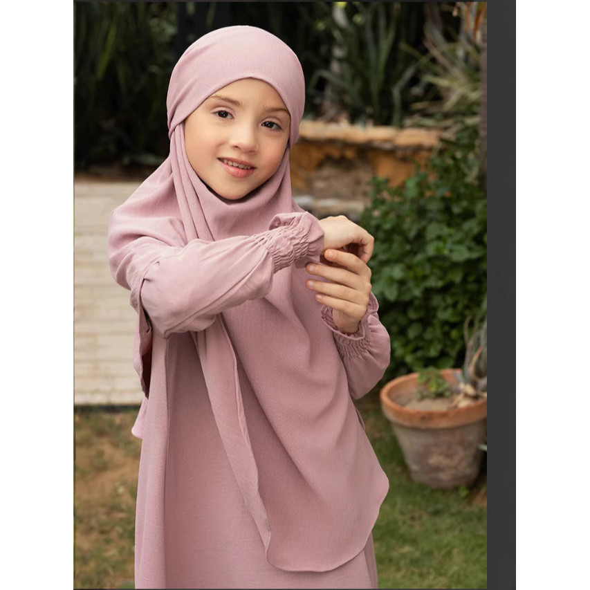 Ramadan Dubai fashion girl's Muslim attire abaya kid Maxi dress Islamic Arab plain color robe women wear kaftan abaya cloak Muslim dress shirts Muslimah Malaysia robes