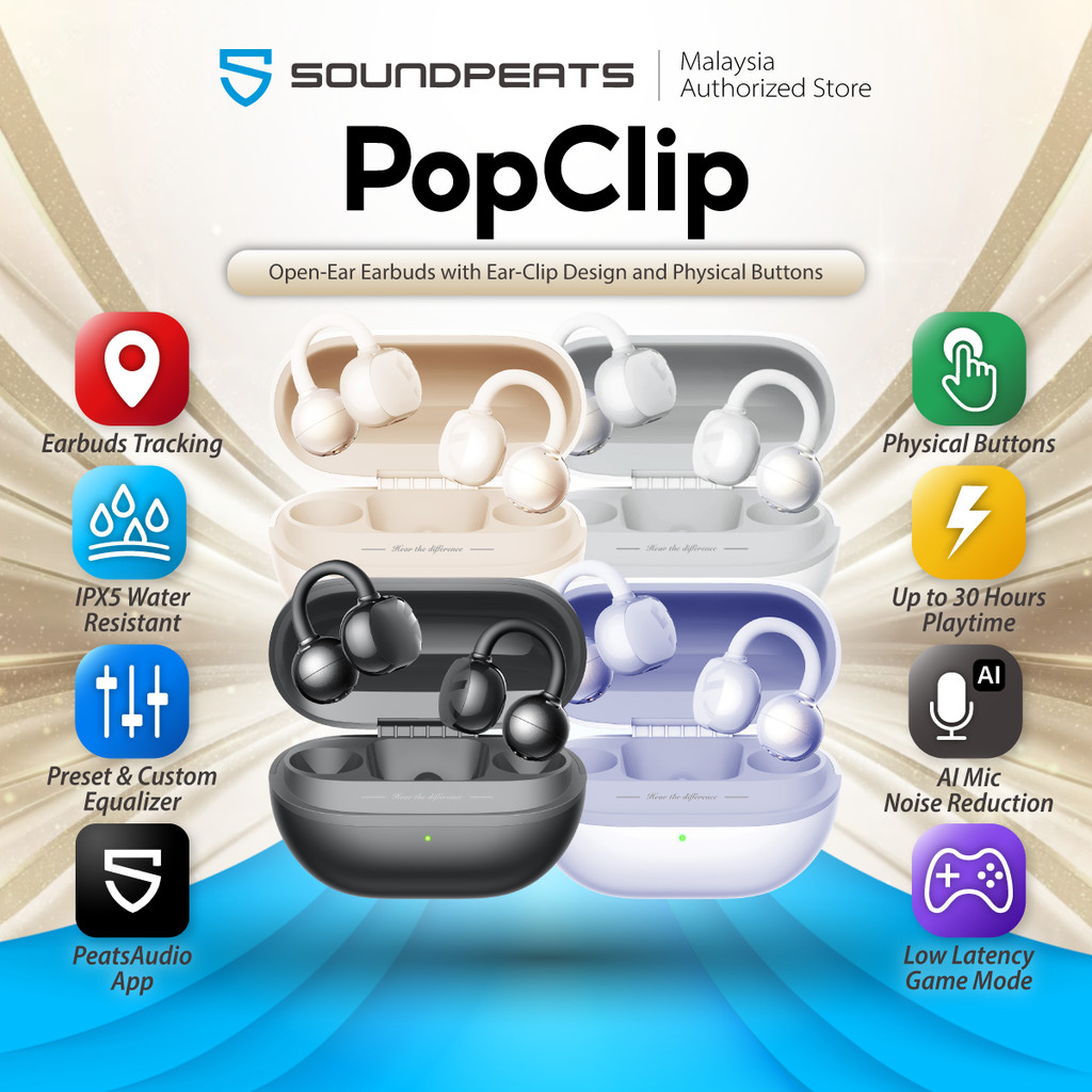 SoundPEATS Pop Clip Innovative Open-Ear Clip-On Bluetooth 5.4 Wireless Earbuds, Secure Fit , IPX5