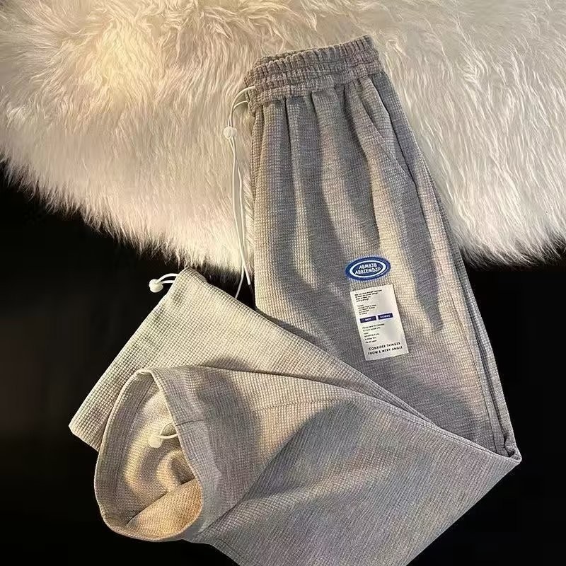 Men's Waffle Sweatpants [M-5XL] – Loose Wide Leg Retro Style Casual Pants with Drawstring (Straight Leg Design)