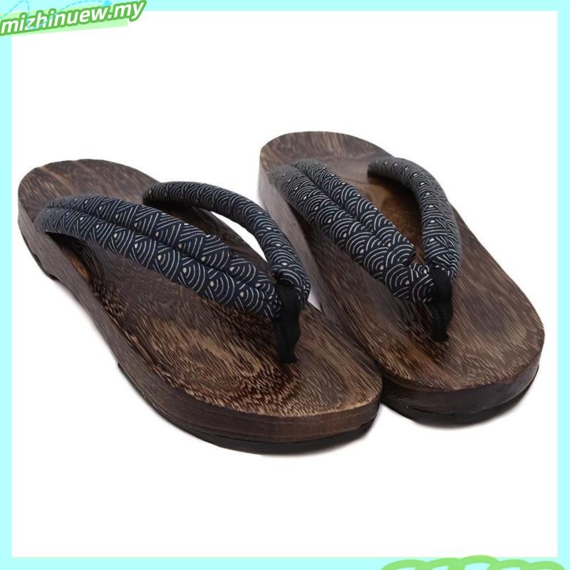 kasut kimono terompah seliper perempuan Summer Japanese wooden 拖 Women's slope high -heeled foot sandals sand slippers Boil Tongmu shoes couple bathroom beach shoes yukata yukata